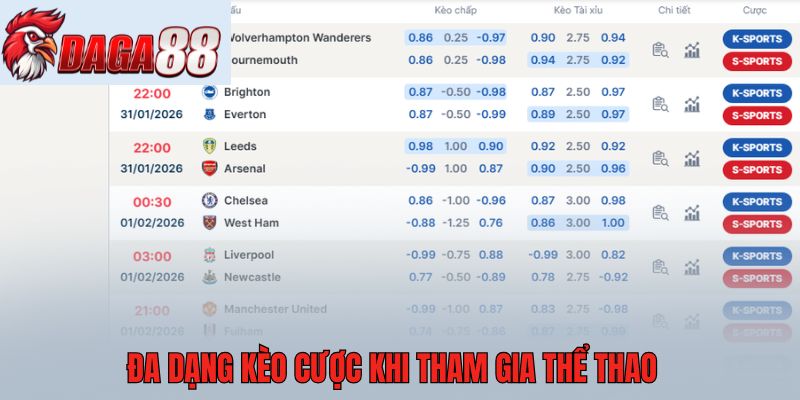 Đa dạng kèo cược khi tham gia thể thao