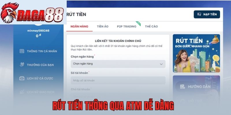 Rút tiền thông qua ATM dễ dàng